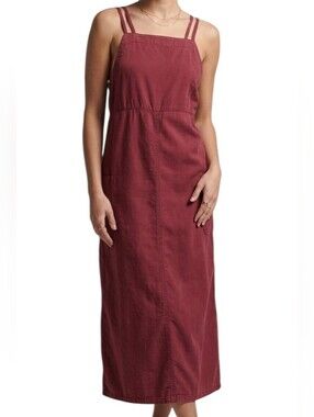 Vintage Contempo Burgundy Midi Pinafore Dress Size 8 Cotton Blend